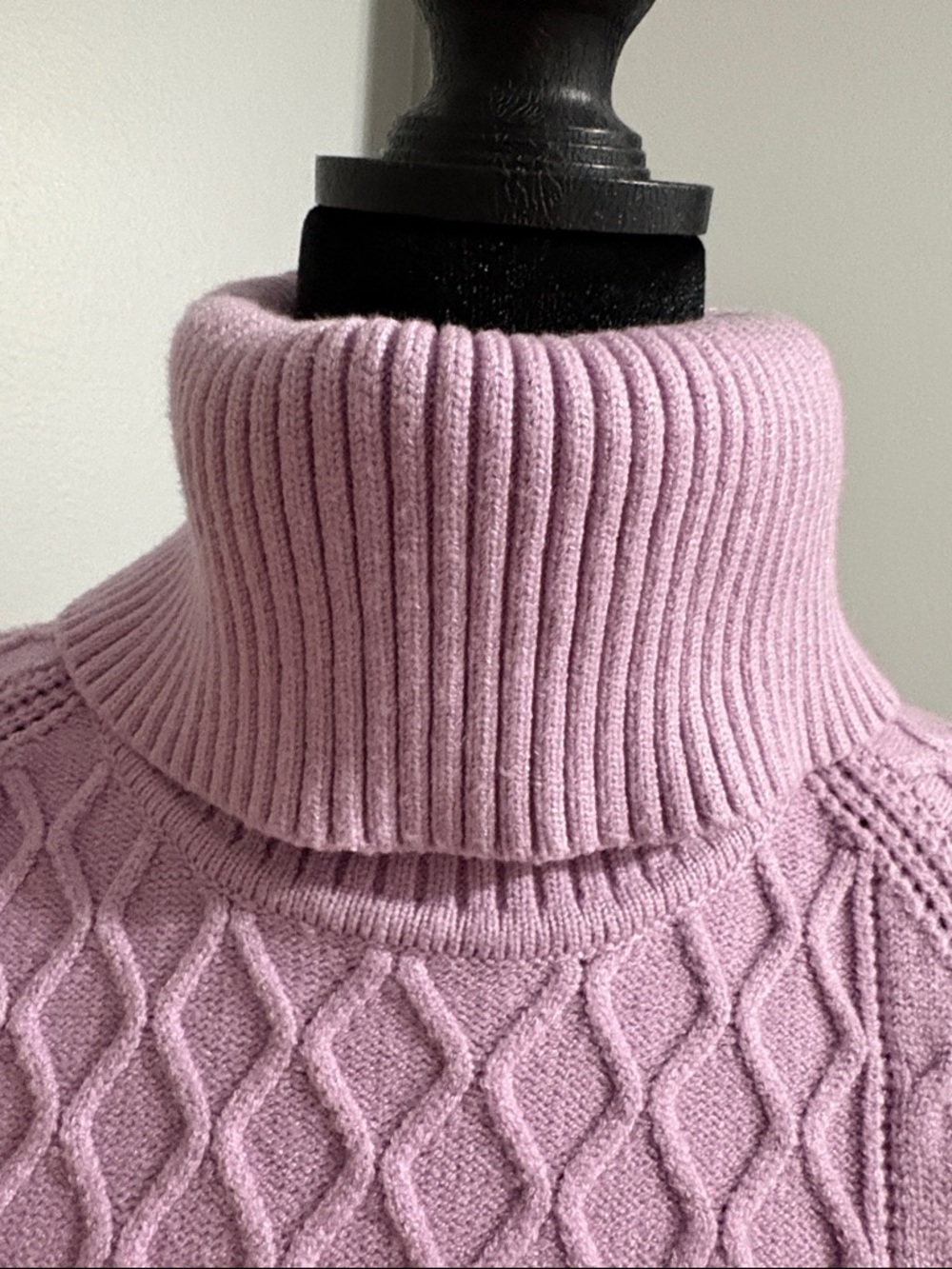 NWOT Alison Sheri Cozy Cable-Knit Turtleneck Sweater in Dusty Pink - Picture 5 of 7